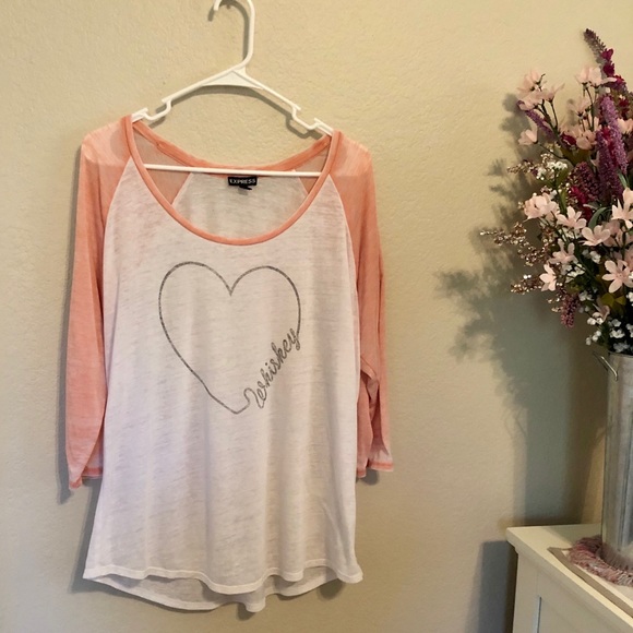 Express XL 3/4 Sleeve Heart Whiskey Baseball Tee - Picture 2 of 4